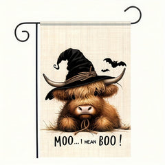 BlissYard Halloween Garden Flag featuring Witch Highland Cow design