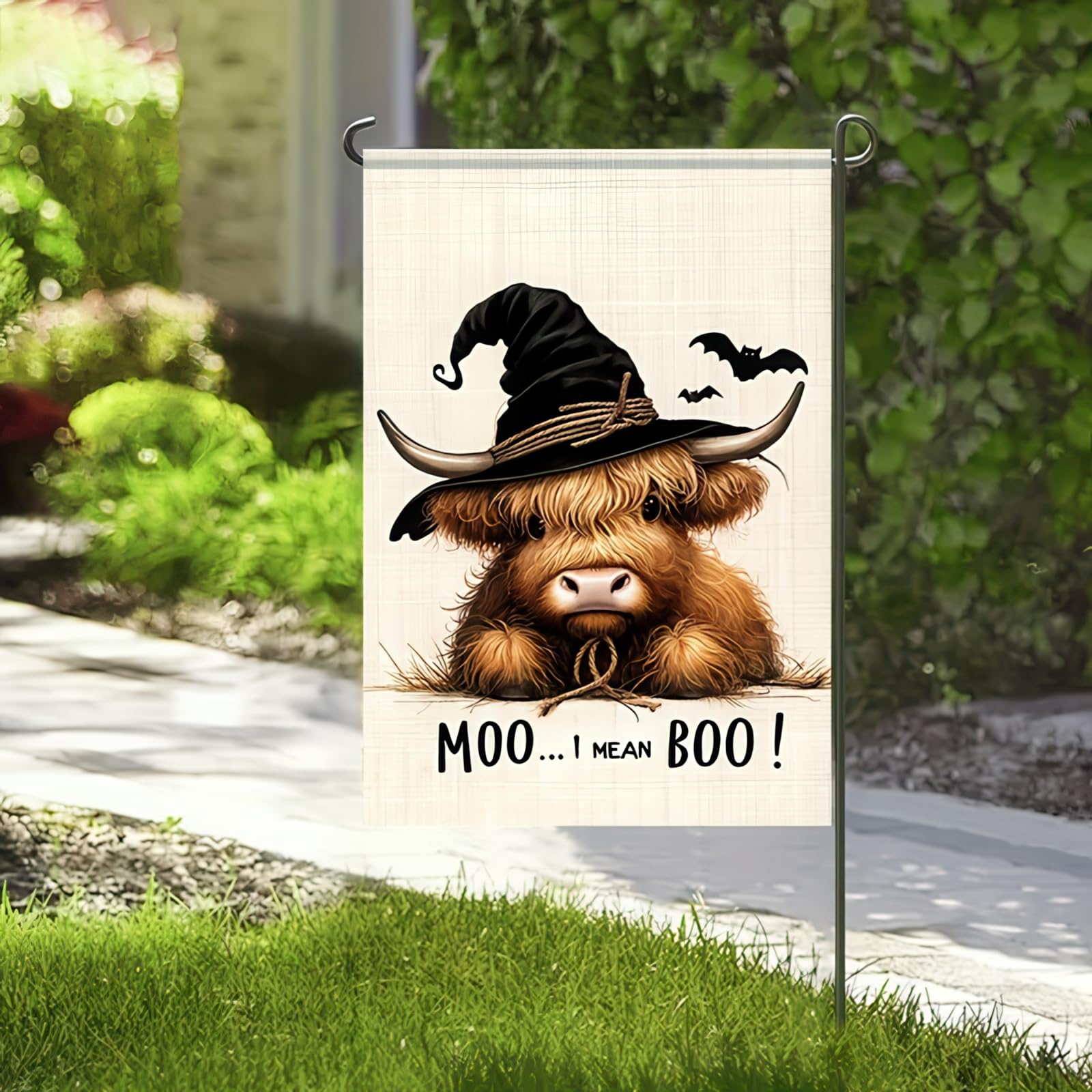 BlissYard Halloween Garden Flag on a flag stand