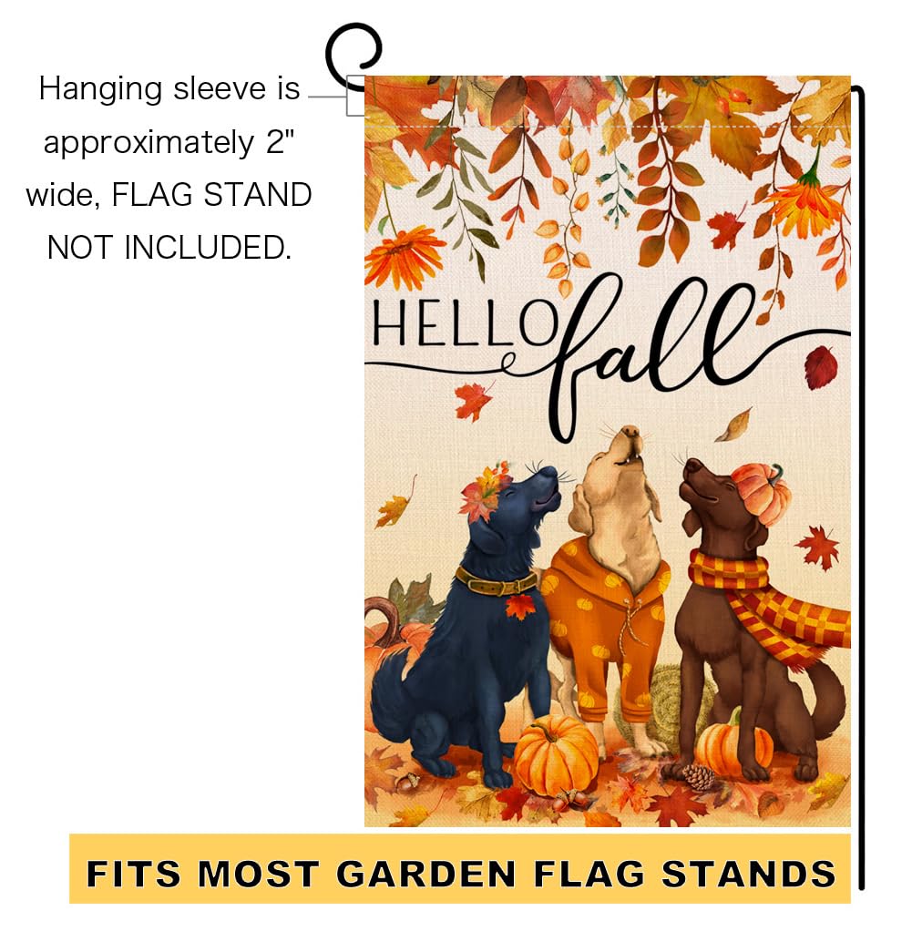 BLKWHT Fall Dog Garden Flag featuring playful dog designs