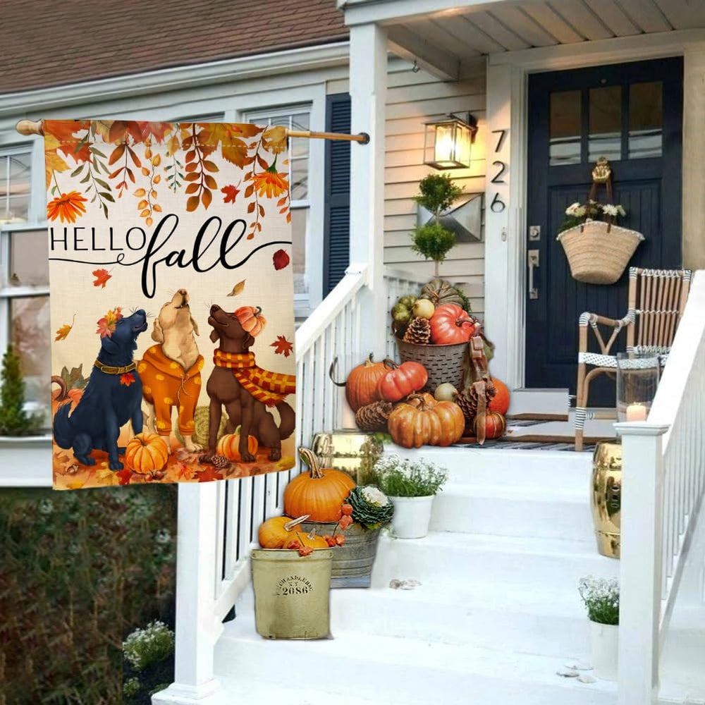 BLKWHT Fall Dog House Flag 28x40 double sided design