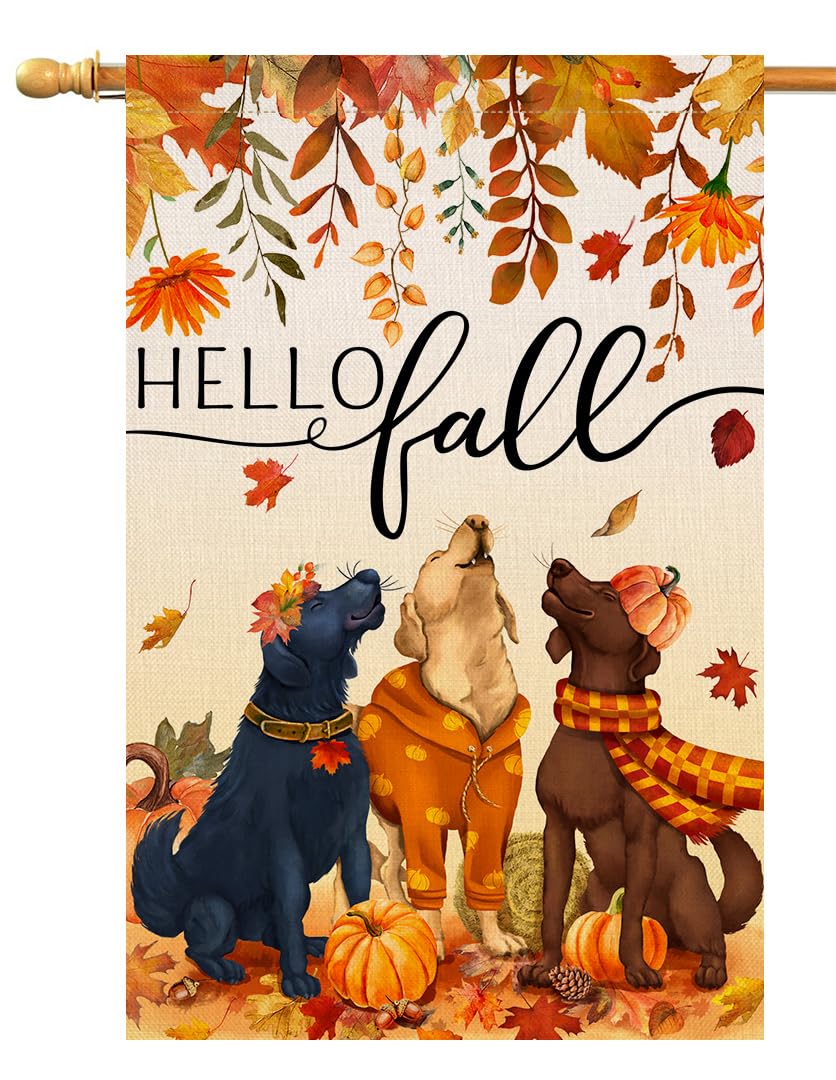BLKWHT Fall Dog House Flag 28x40 orange front view