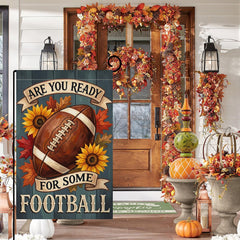 BLKWHT Fall Football Garden Flag close-up of fabric