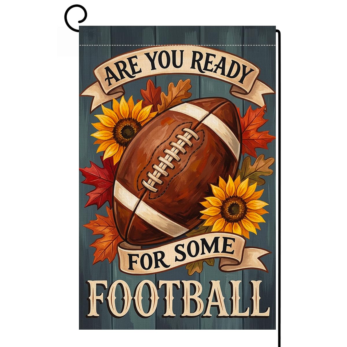 BLKWHT Fall Football Garden Flag front view 12x18