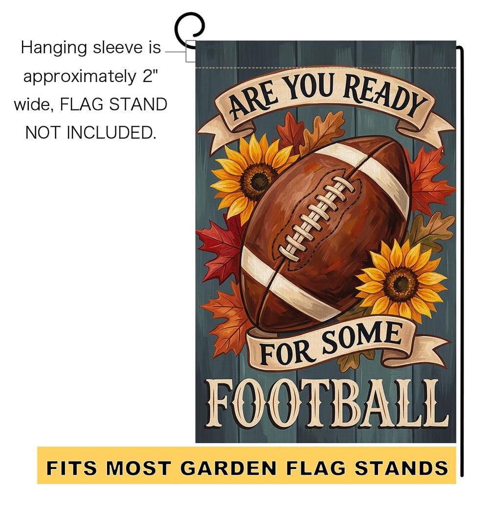 BLKWHT Fall Football Garden Flag in garden setting