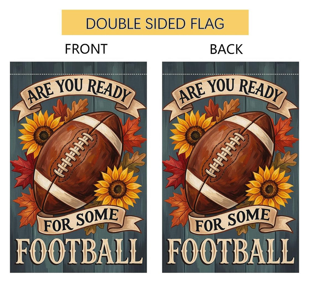 BLKWHT Fall Football Garden Flag on garden flag stand