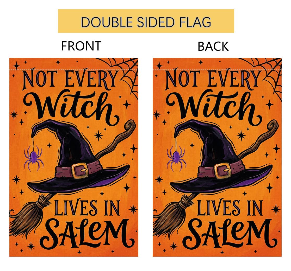 BLKWHT Halloween Garden Flag against a fall backdrop