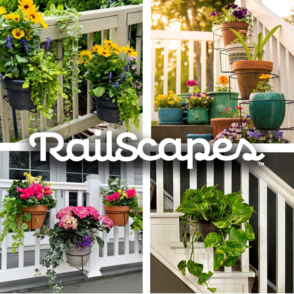 Bloem Railing Plant Clip showcased with 10-inch pot