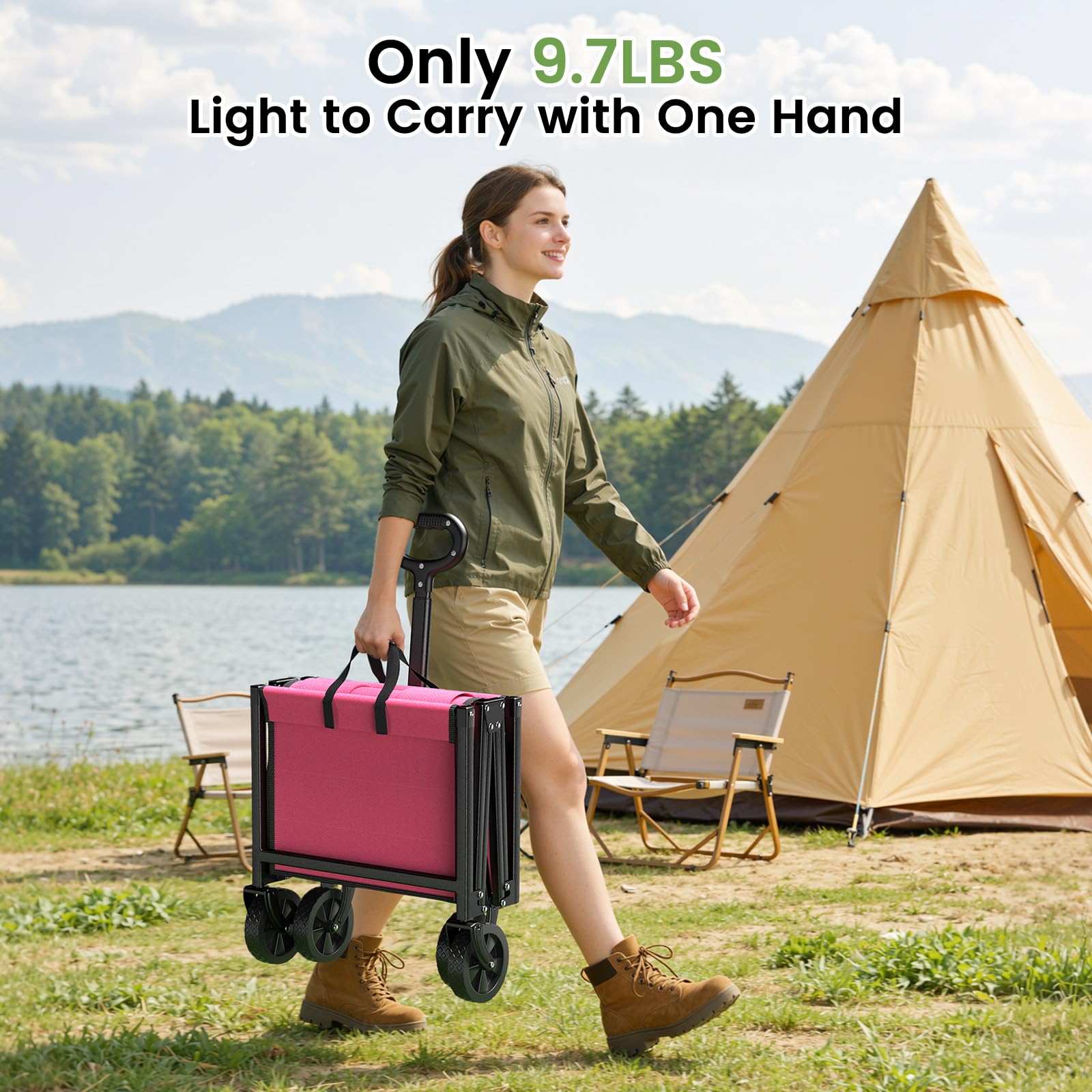 Blomoba pink utility cart folded for storage