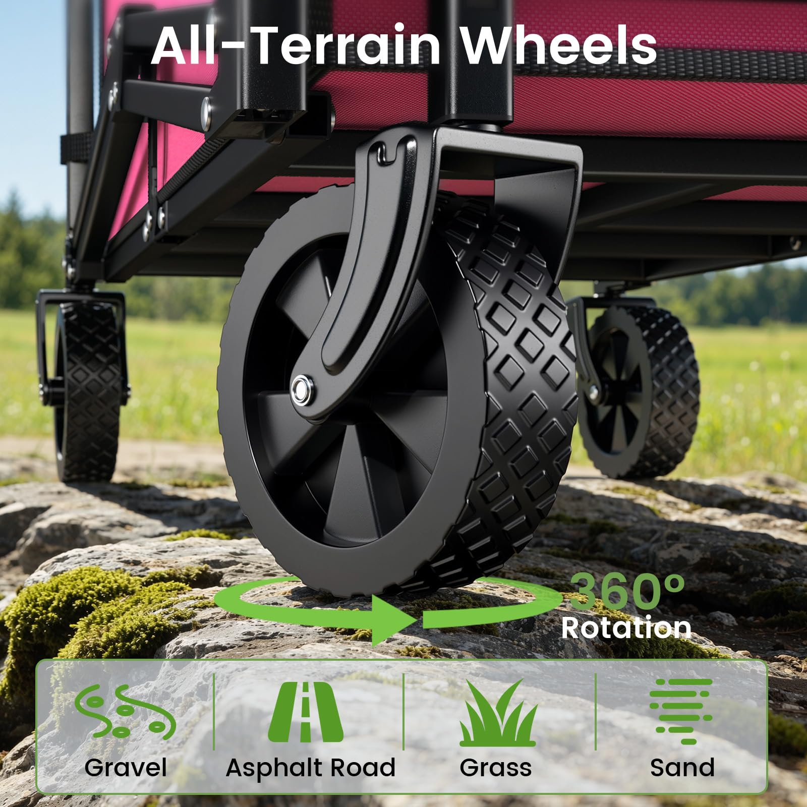 Blomoba utility cart on grass showcasing all-terrain wheels