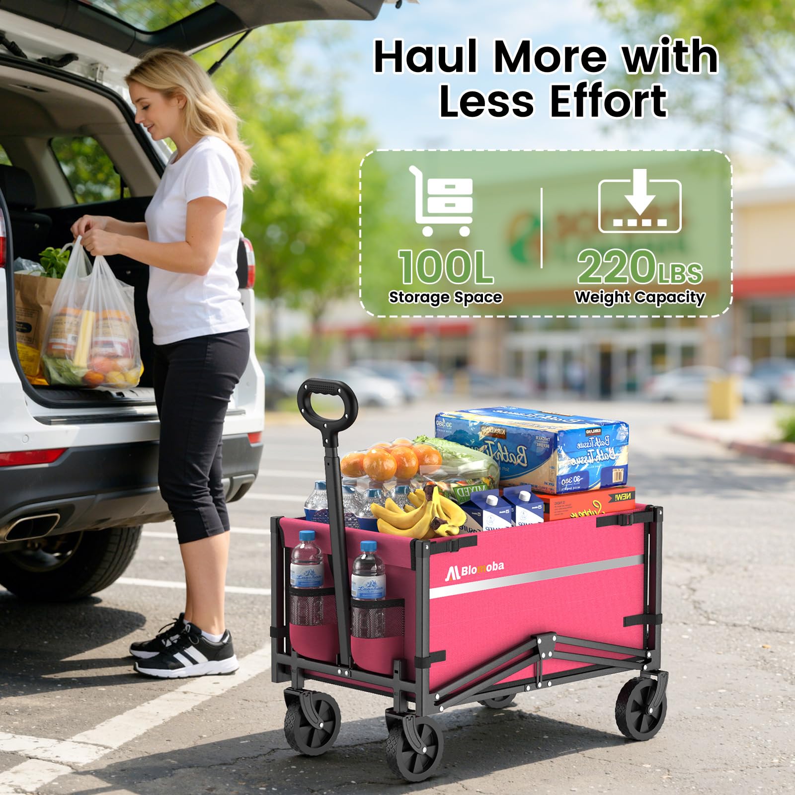 Blomoba wagon cart with 360-degree swivel wheels