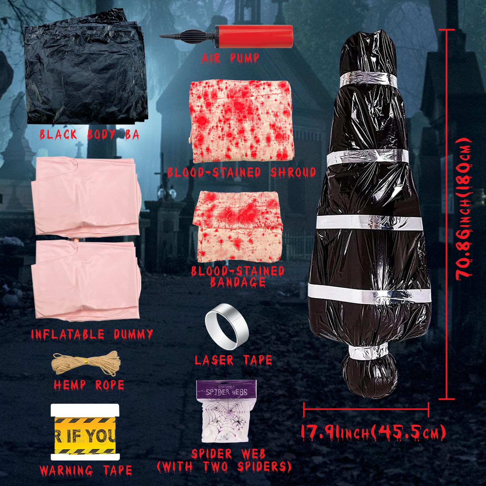 Bloody bandage and accessories for Halloween display