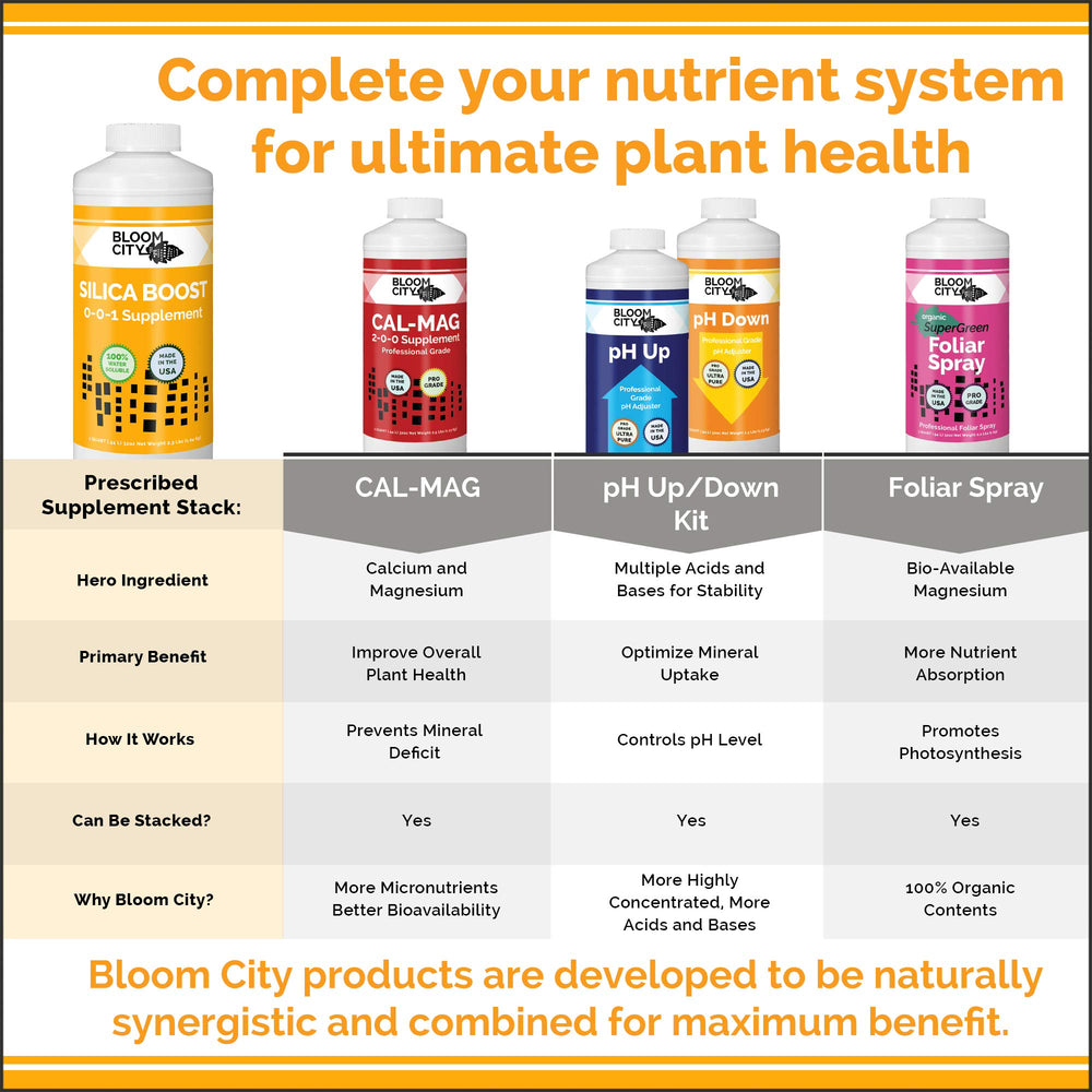 Bloom City Liquid Silica Fertilizer 8 oz with garden tools