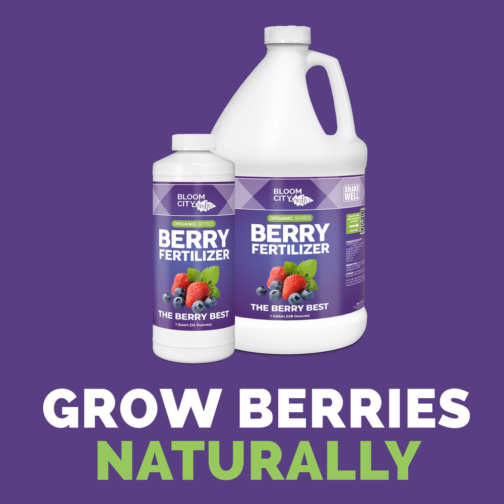 Bloom City Organic Berry Fertilizer 32 oz back view with instructions