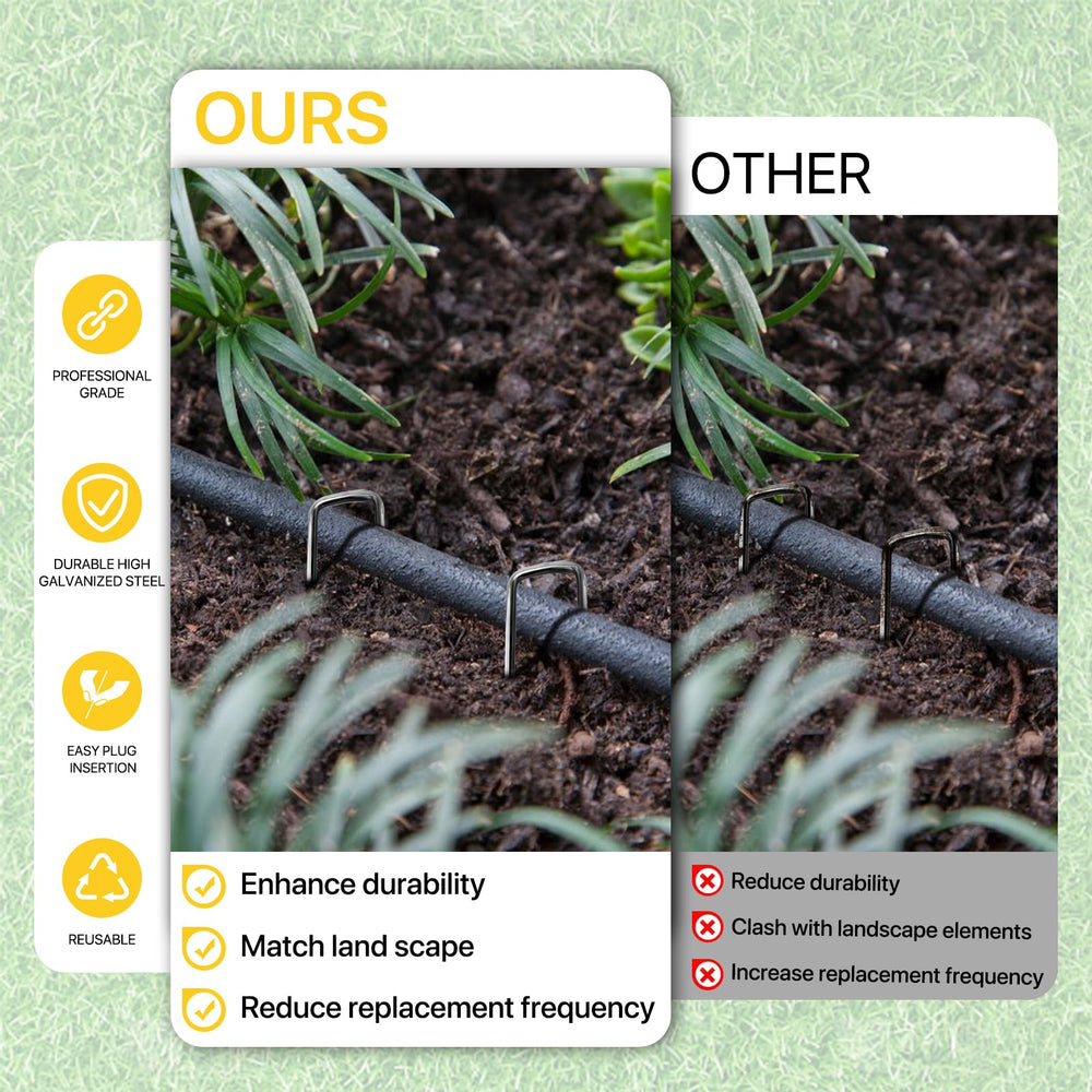 BLOSMIY Landscape Staples being used in garden soil