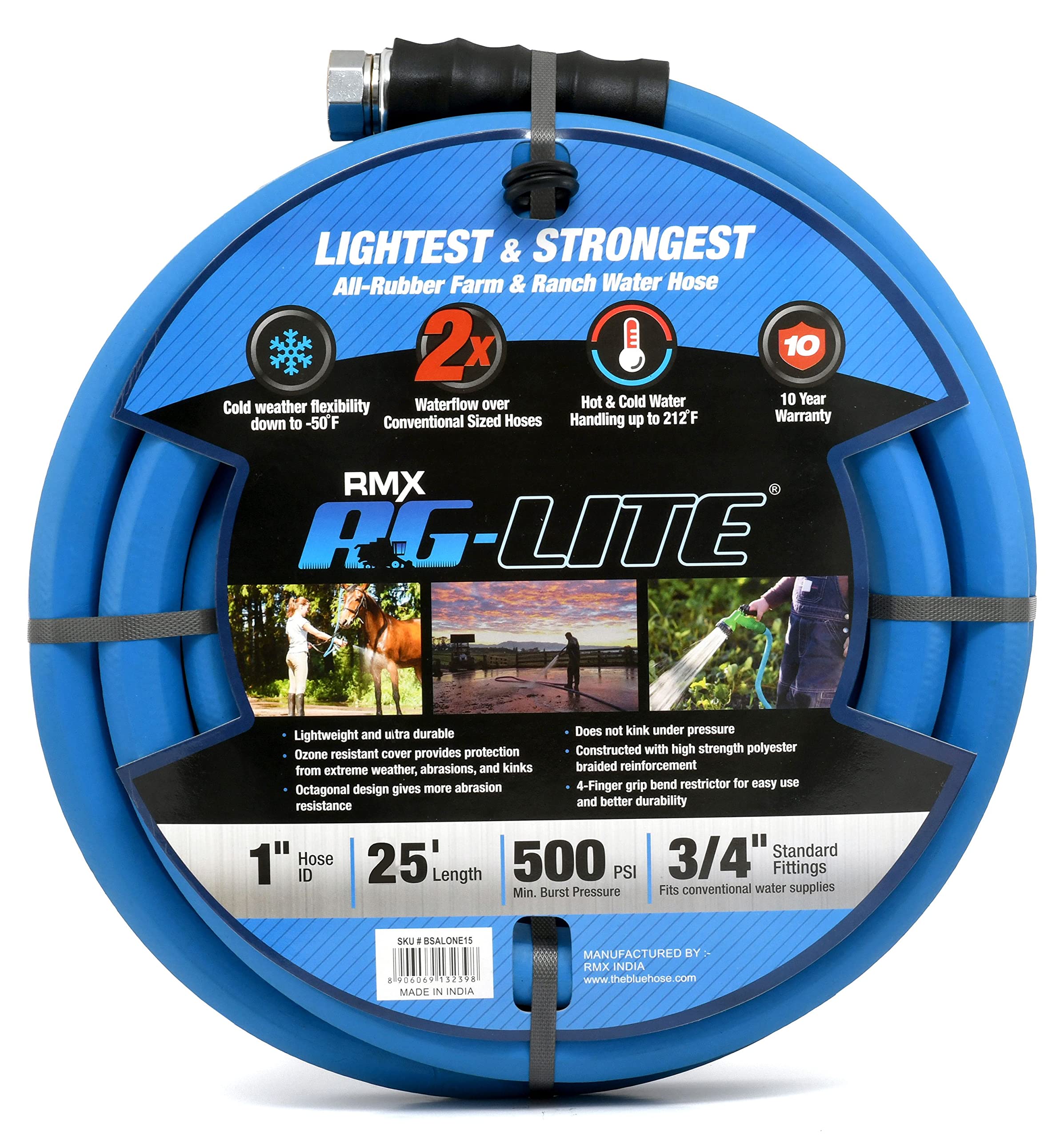 BLUBIRD AG-LITE 1 x 25' Rubber Garden Hose blue front view