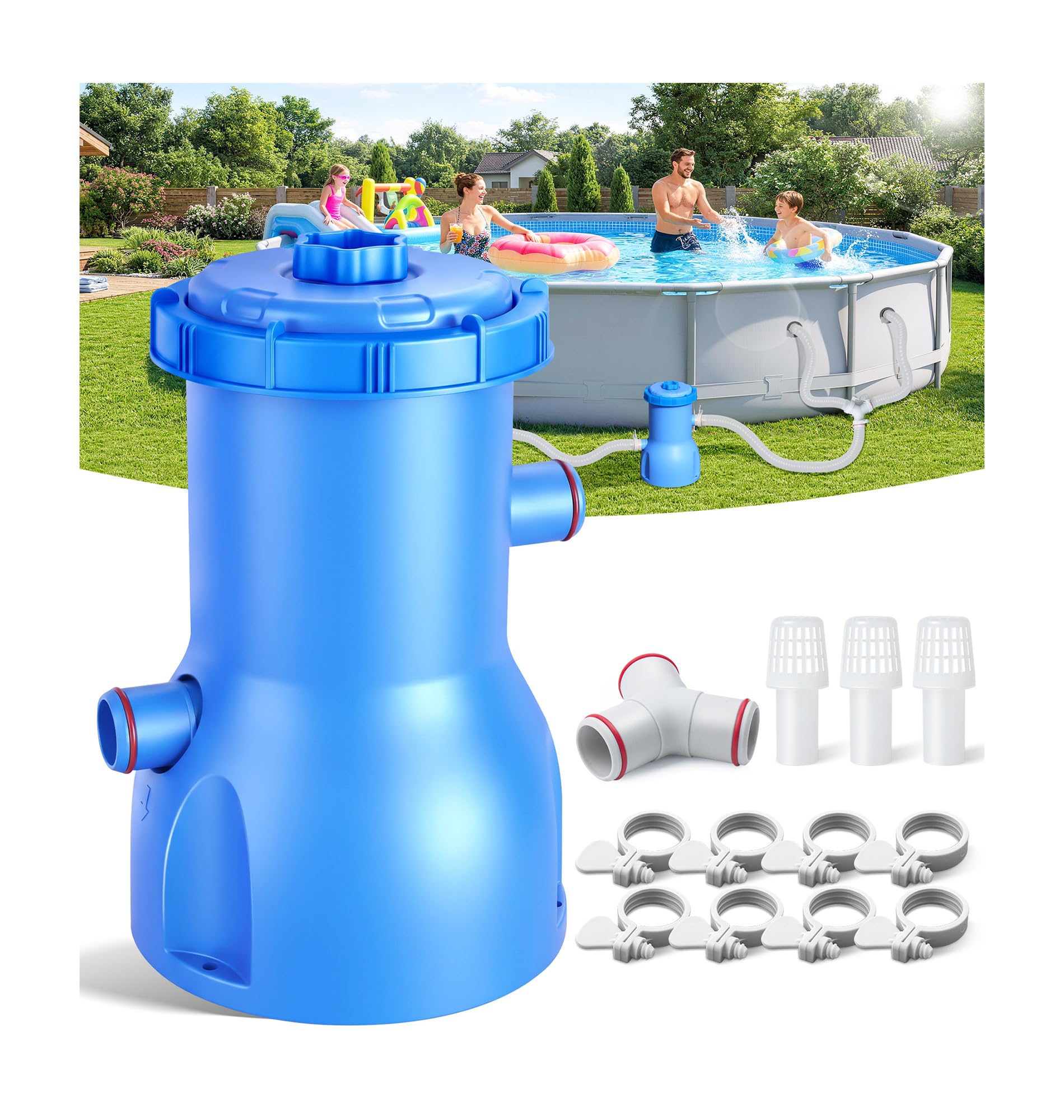 BluClear Above Ground Pool Filter Pump front view, Dark Blue