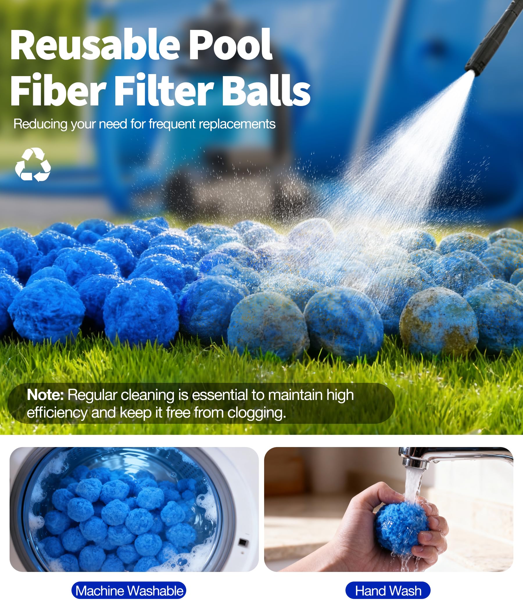 BluClear Pool Filter Balls being washed in a machine