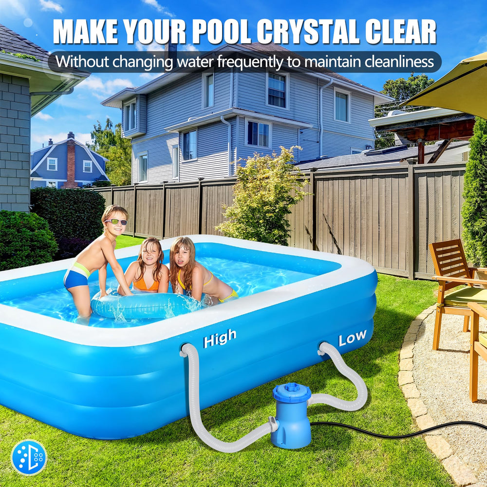 BluClear pool filter pump with clear water pool background
