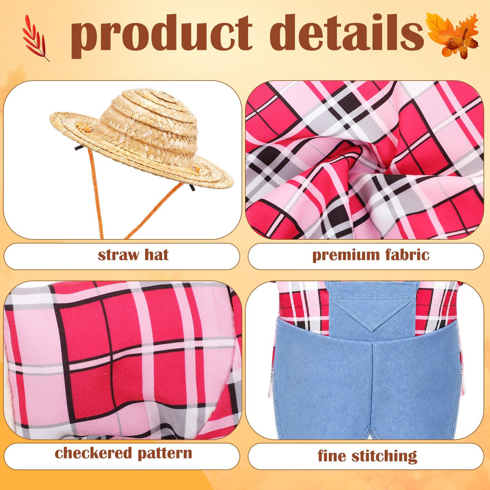 Blue farmer plaid costume for 17 inch goose displayed outdoors