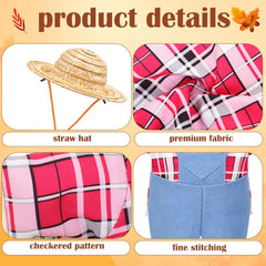 Blue farmer plaid costume for 17 inch goose displayed outdoors