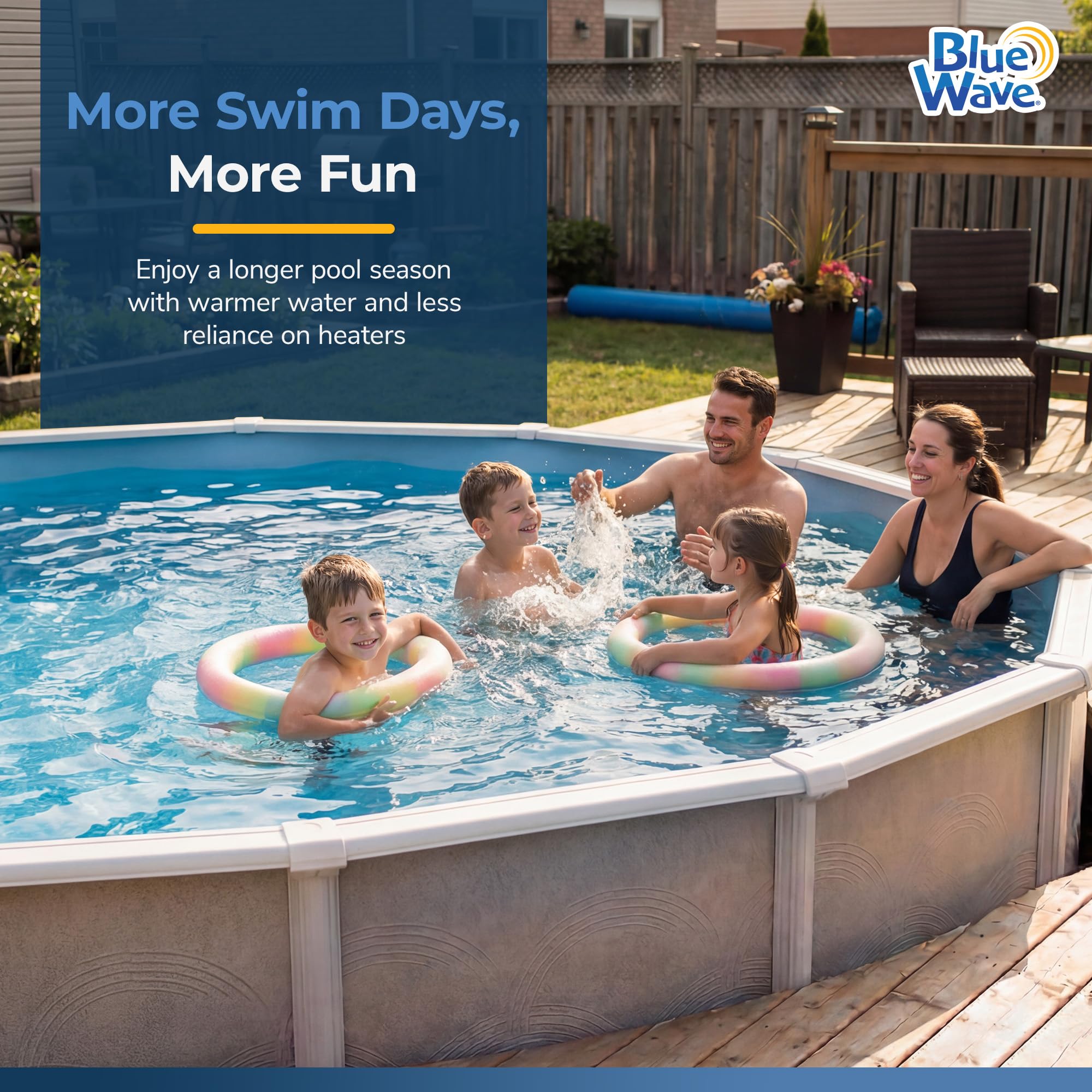 Blue Wave 15-ft round solar cover on pool surface