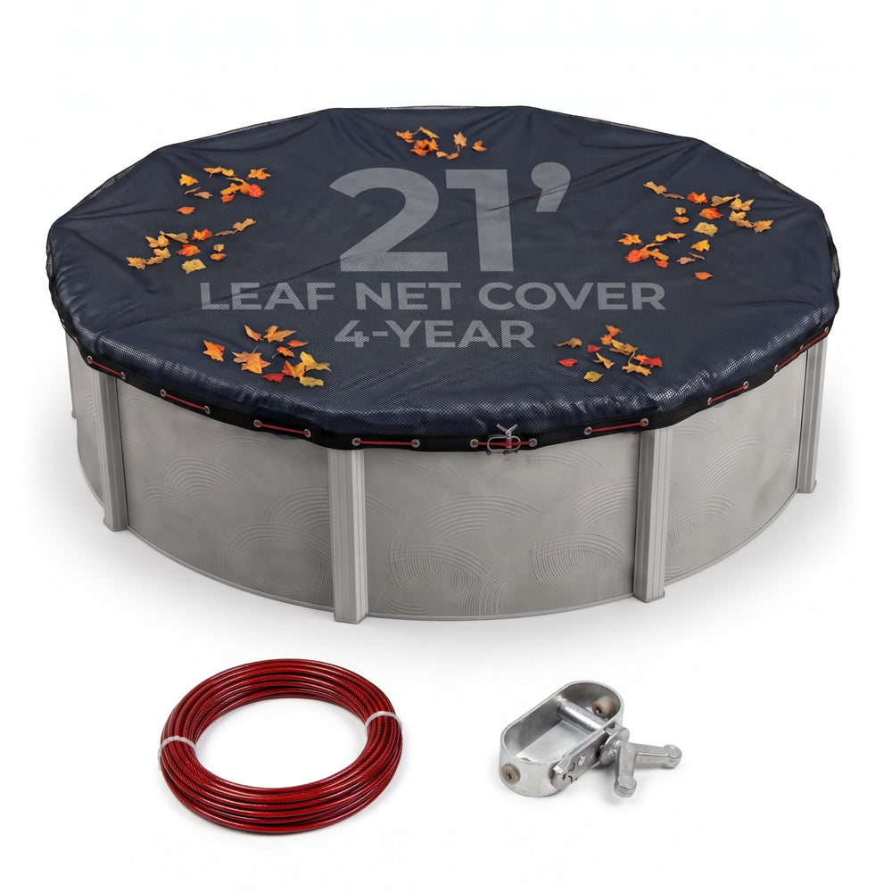 Blue Wave 21-ft Round Leaf Net Pool Cover in black, top view