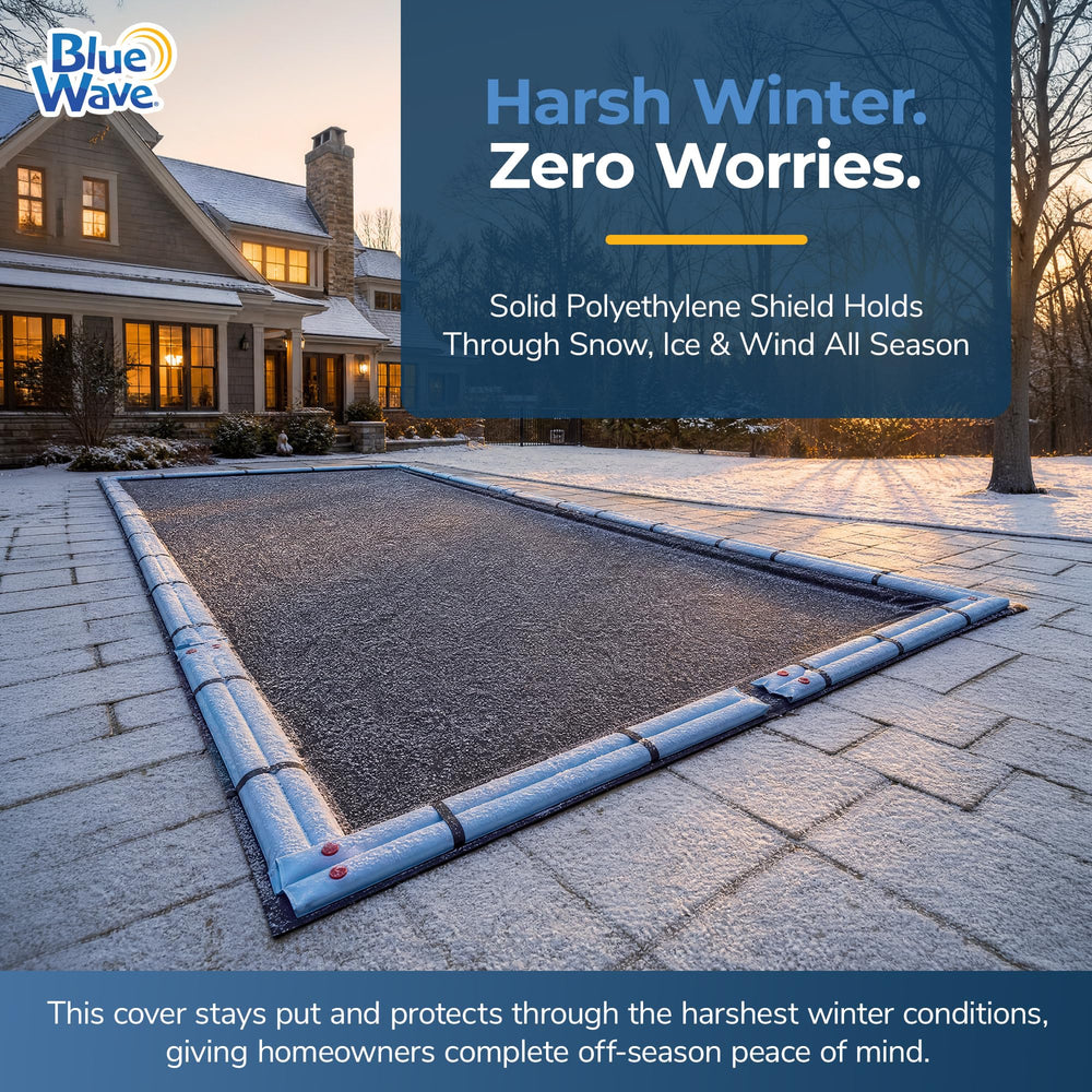 Blue Wave Arctic Armor winter pool cover on rectangular pool