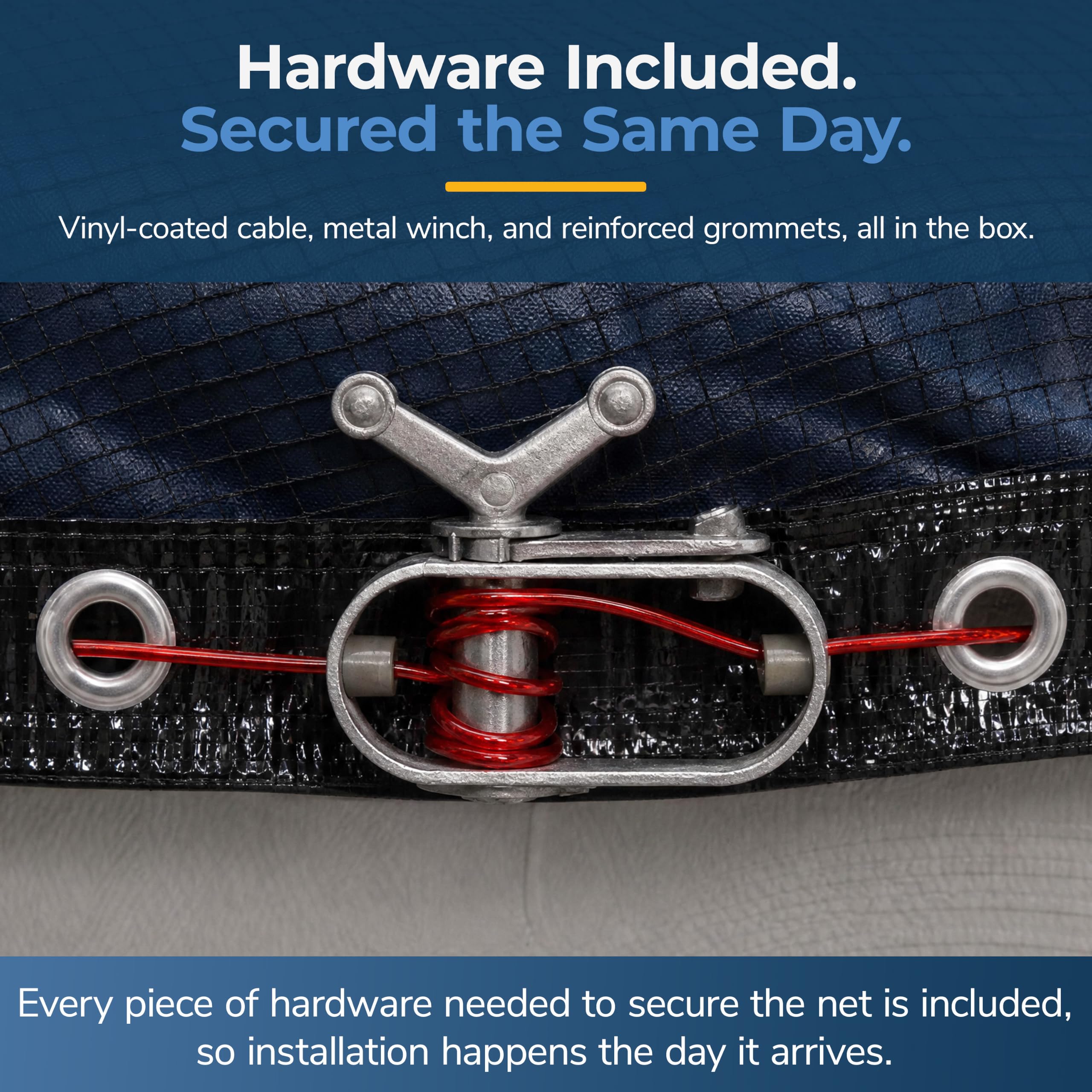 Blue Wave Leaf Net Pool Cover showing rain drainage feature
