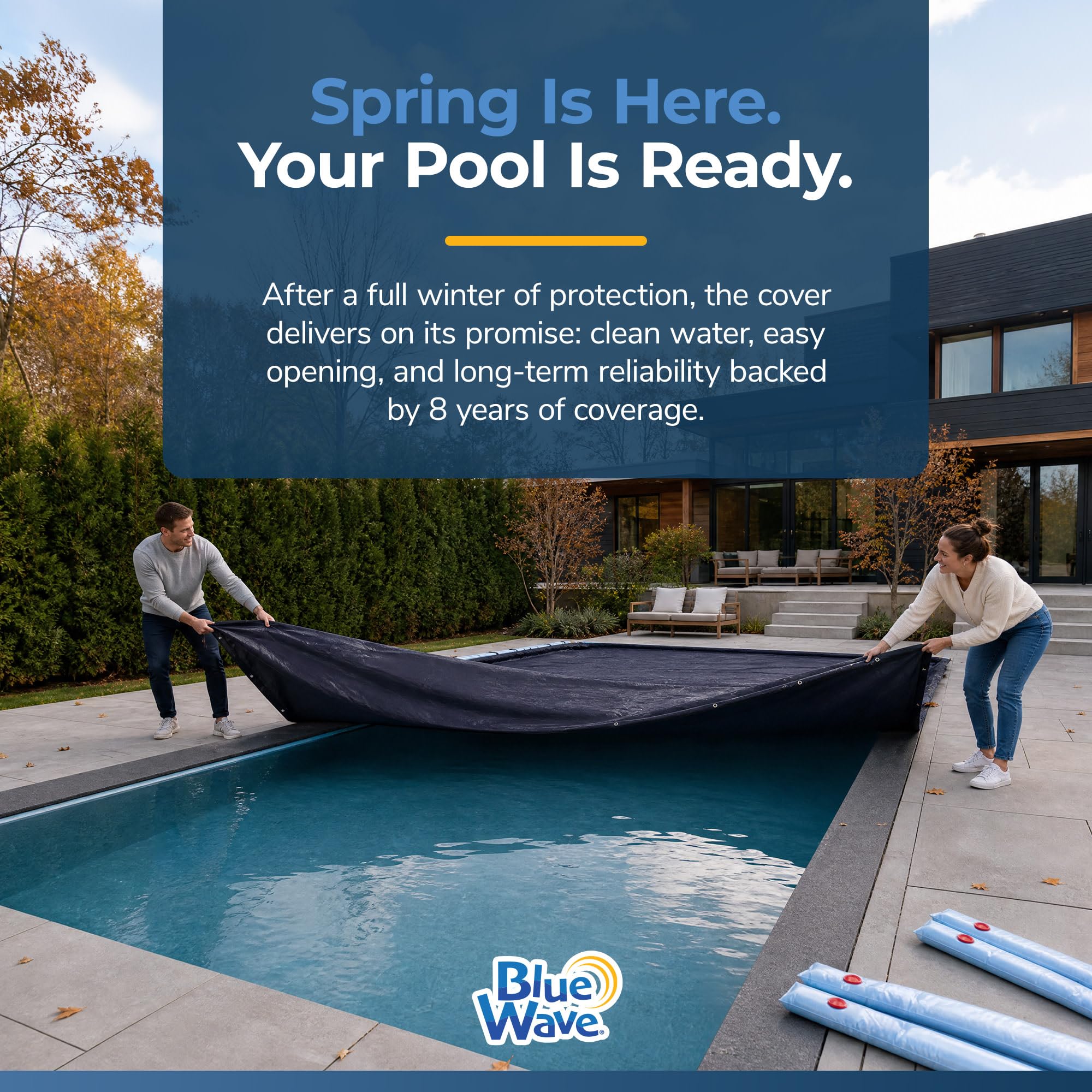 Blue Wave pool cover packaging and specifications
