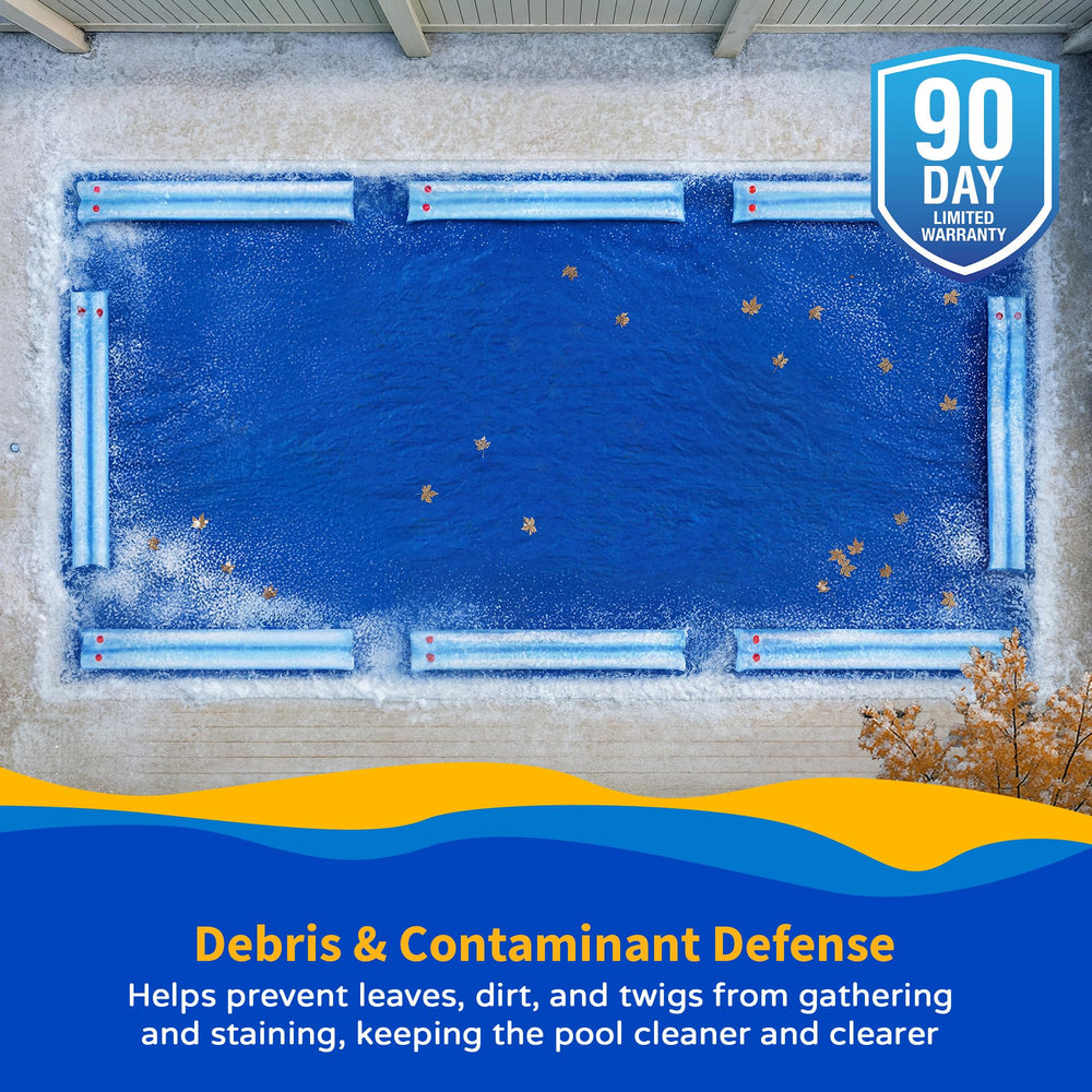 Blue Wave water tubes arranged around a rectangular pool cover
