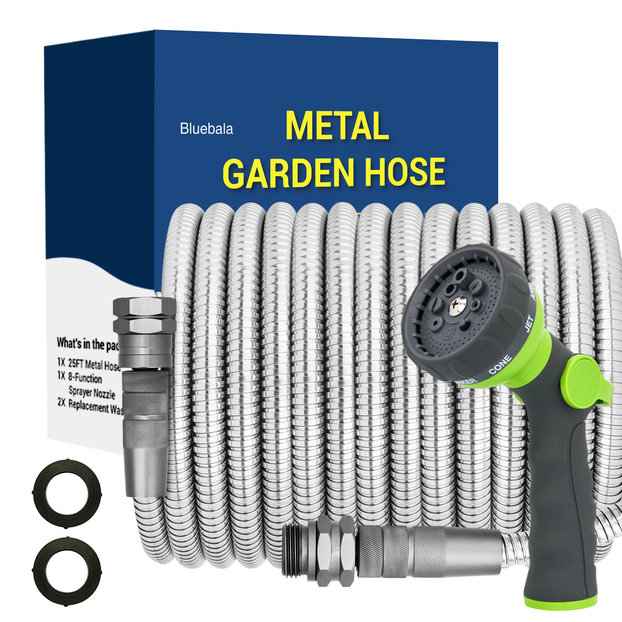 BlueBala 50 FT stainless steel garden hose front view