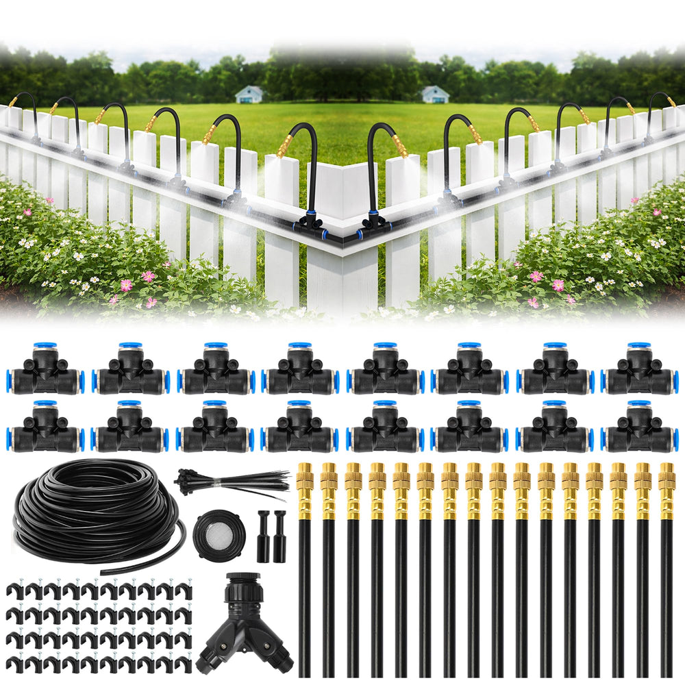 Bluepro 100FT Drip Irrigation System components including tubing and nozzles