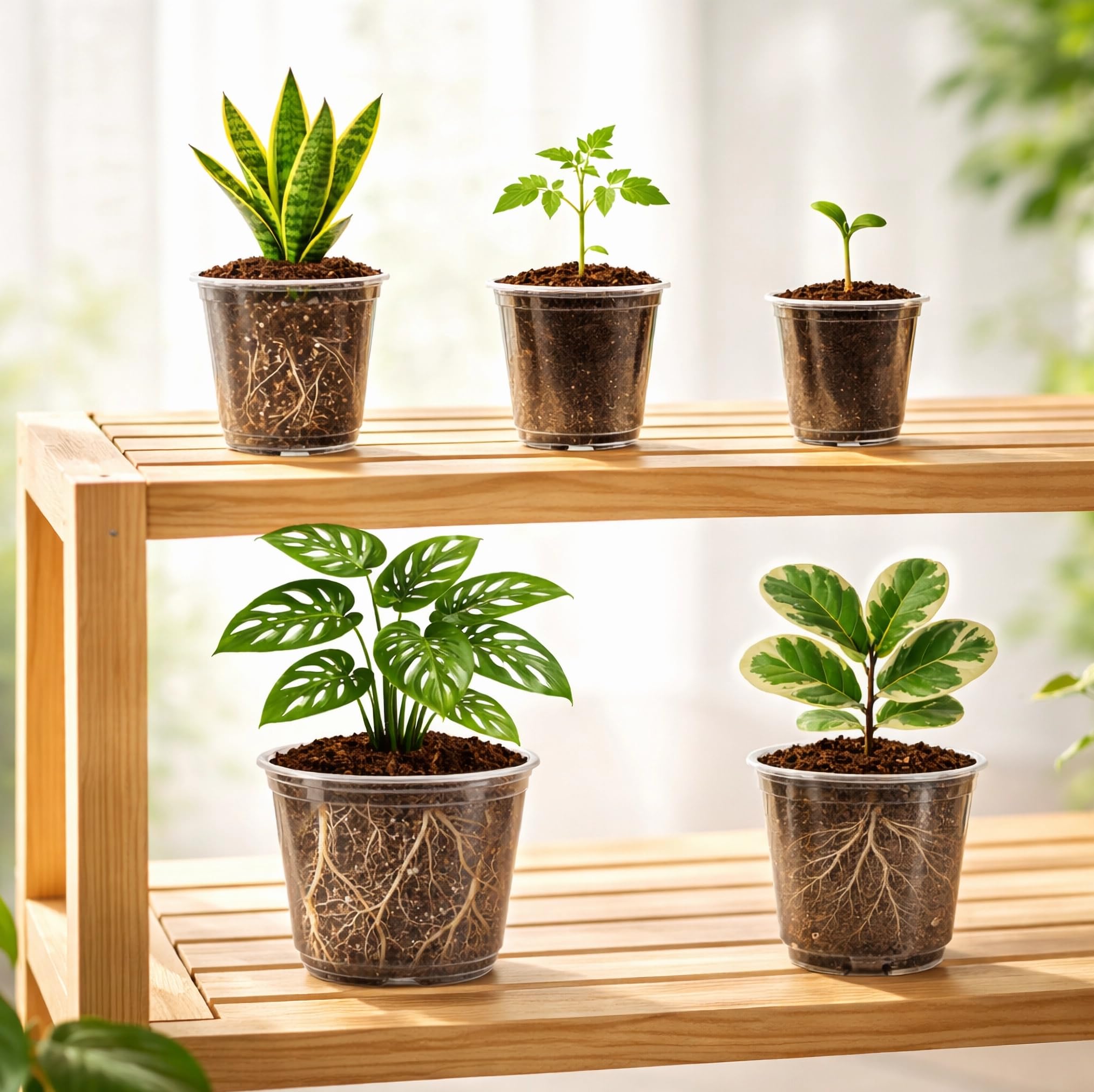 Bluepro 8-inch clear nursery pot with flowers