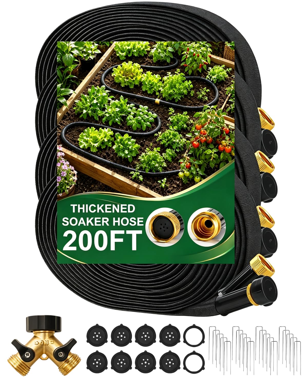 Bluepro Flat Soaker Hose 200 ft with brass splitter, black