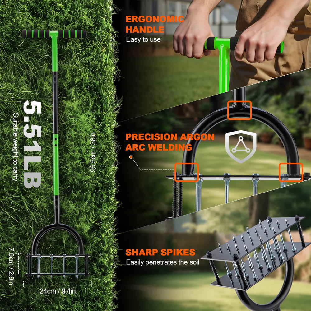 Bluesea Lawn Aerator side view showcasing ergonomic T-handle