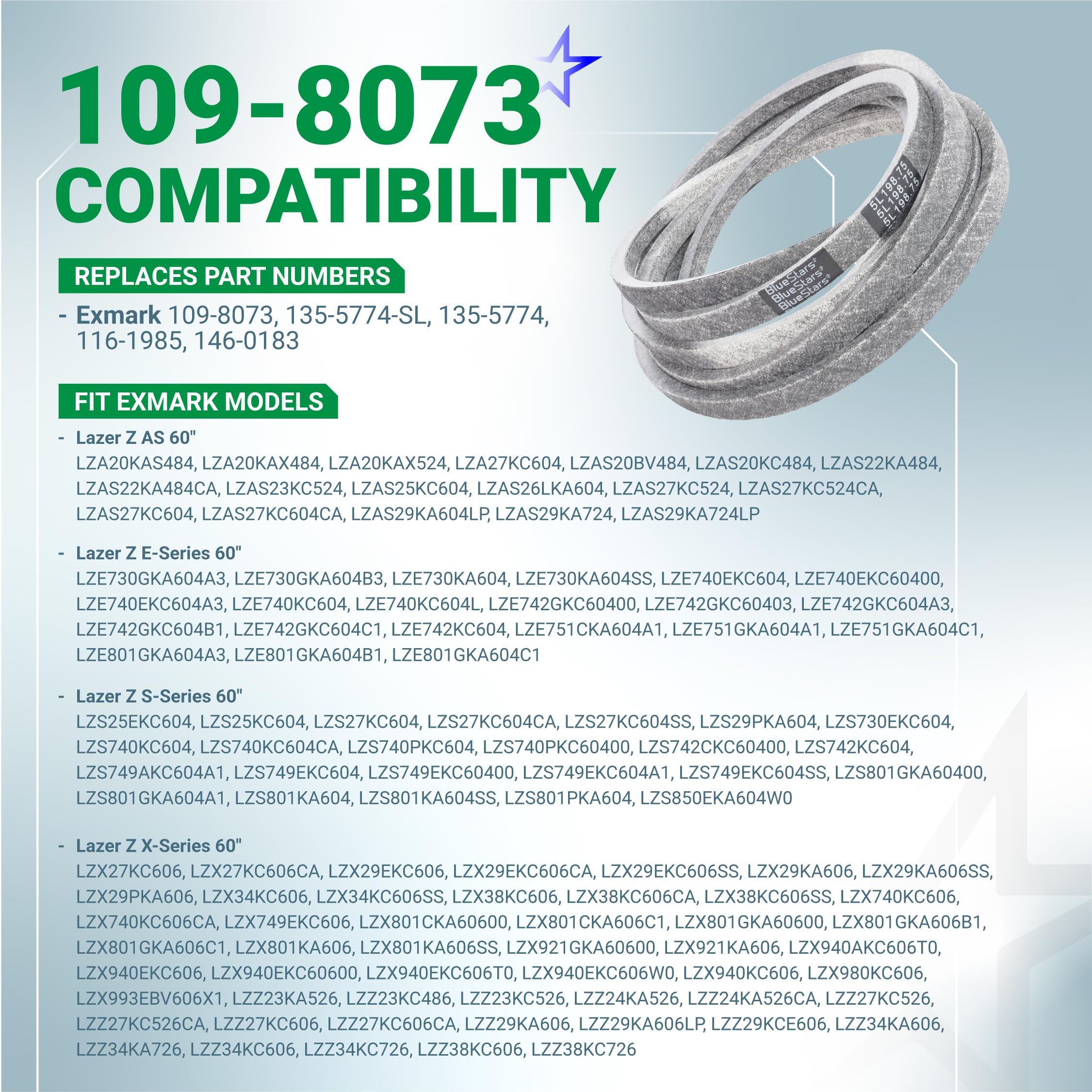BlueStars 109-8073 Deck Belt packaging and details