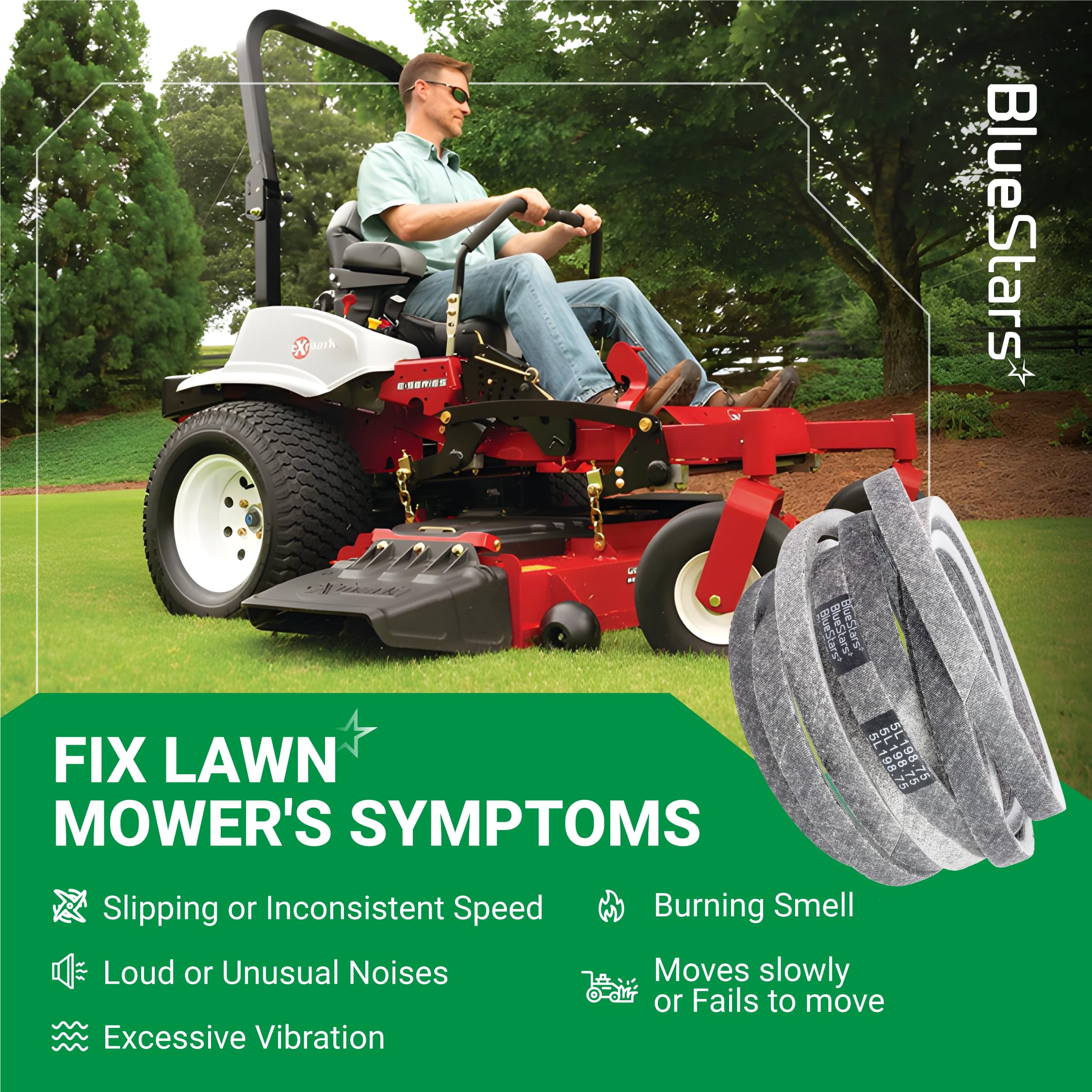 BlueStars 109-8073 Deck Belt with specifications listed