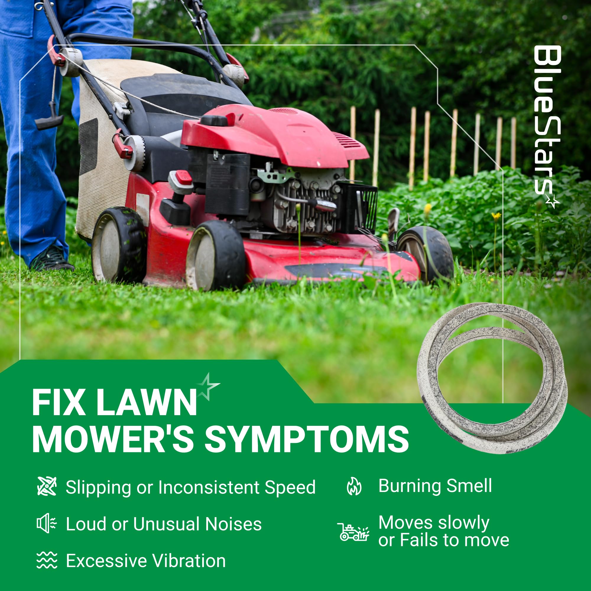 BlueStars 117-1018 Drive Belt in use on a lawn mower