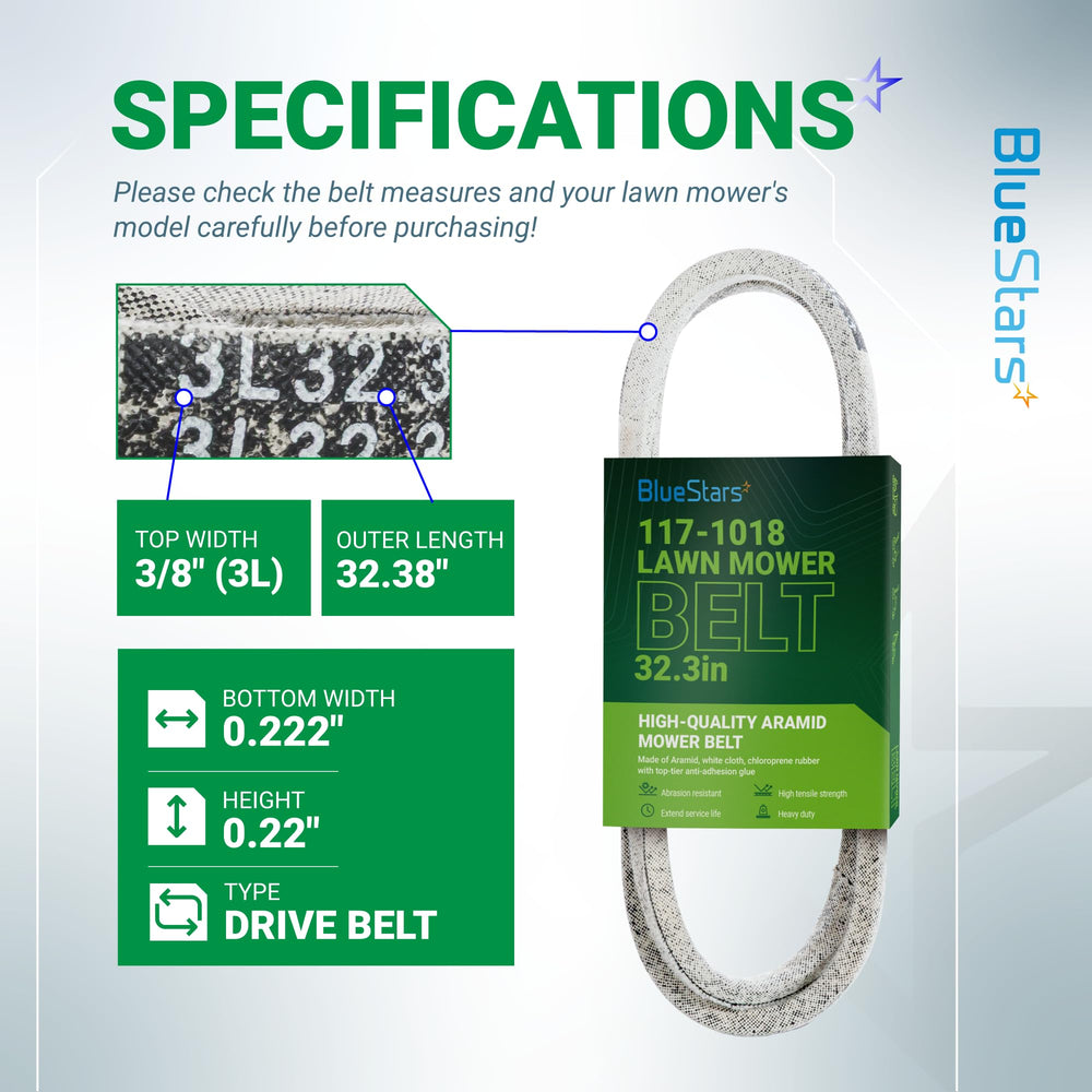 BlueStars 117-1018 Drive Belt side view showing dimensions