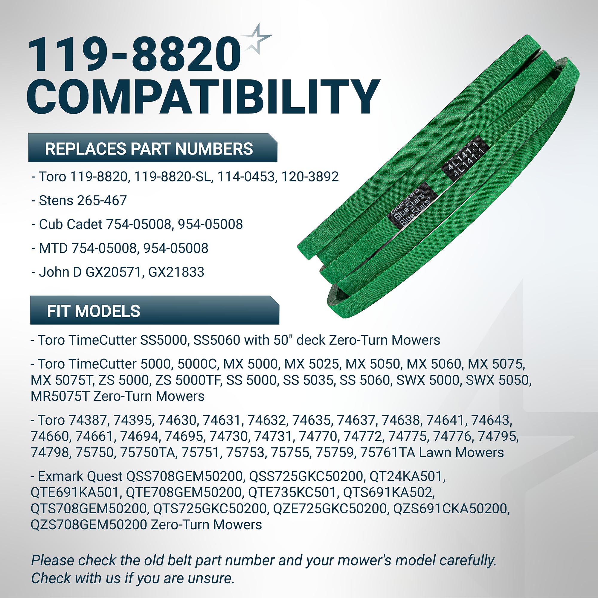 BlueStars 119-8820 Deck Belt on a Toro mower