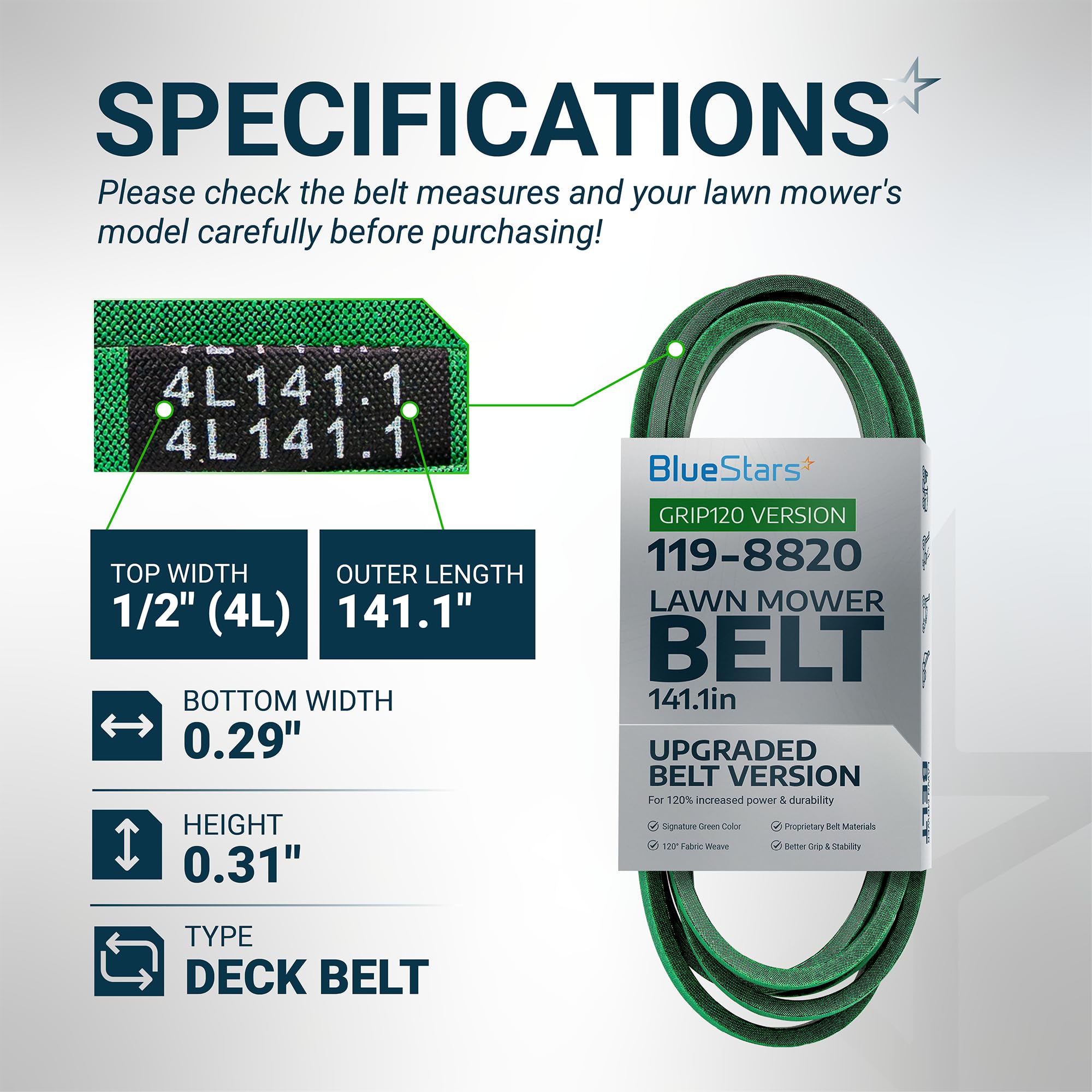 BlueStars 119-8820 Deck Belt side view with dimensions