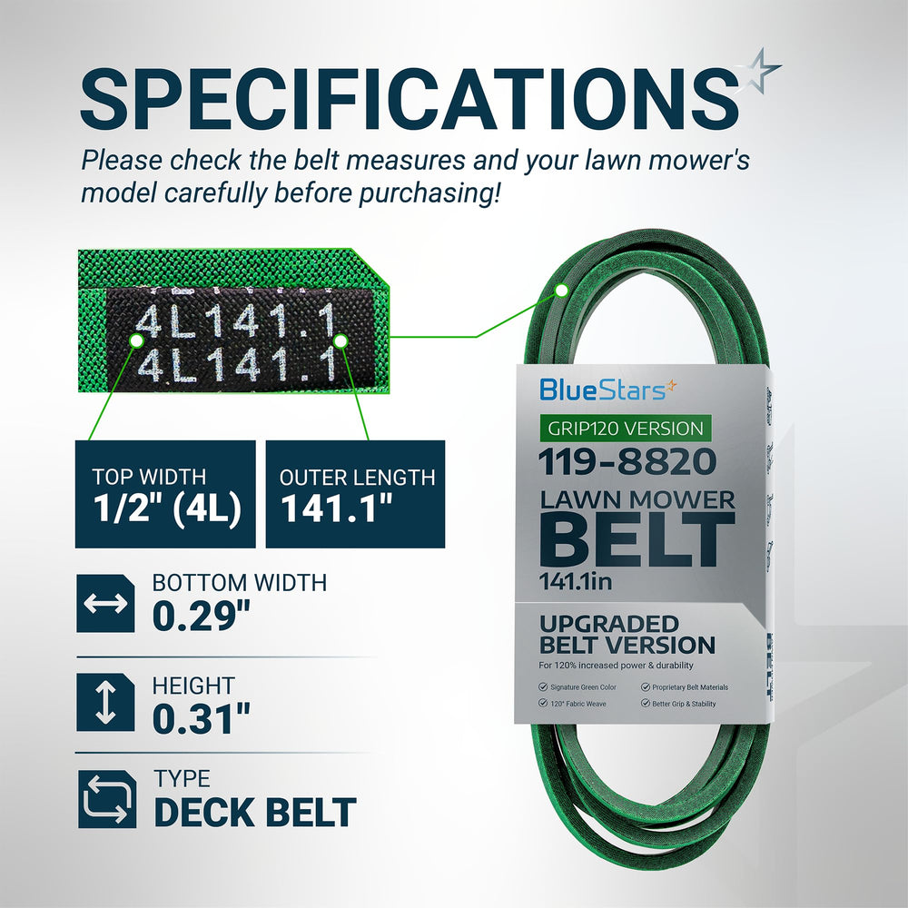 BlueStars 119-8820 Deck Belt side view with dimensions