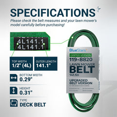 BlueStars 119-8820 Deck Belt side view with dimensions