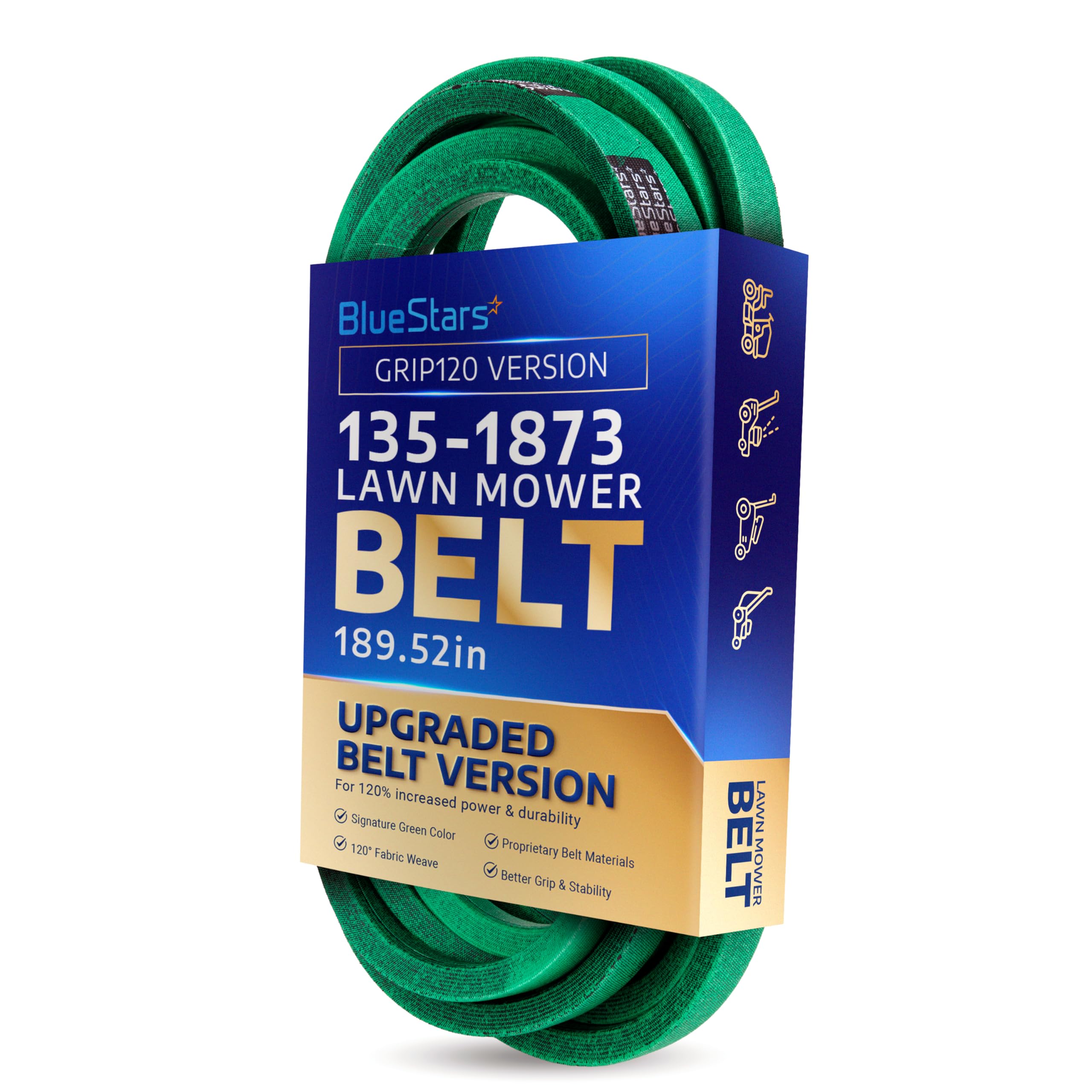 BlueStars 135-1873 Deck Belt front view with green fabric weave