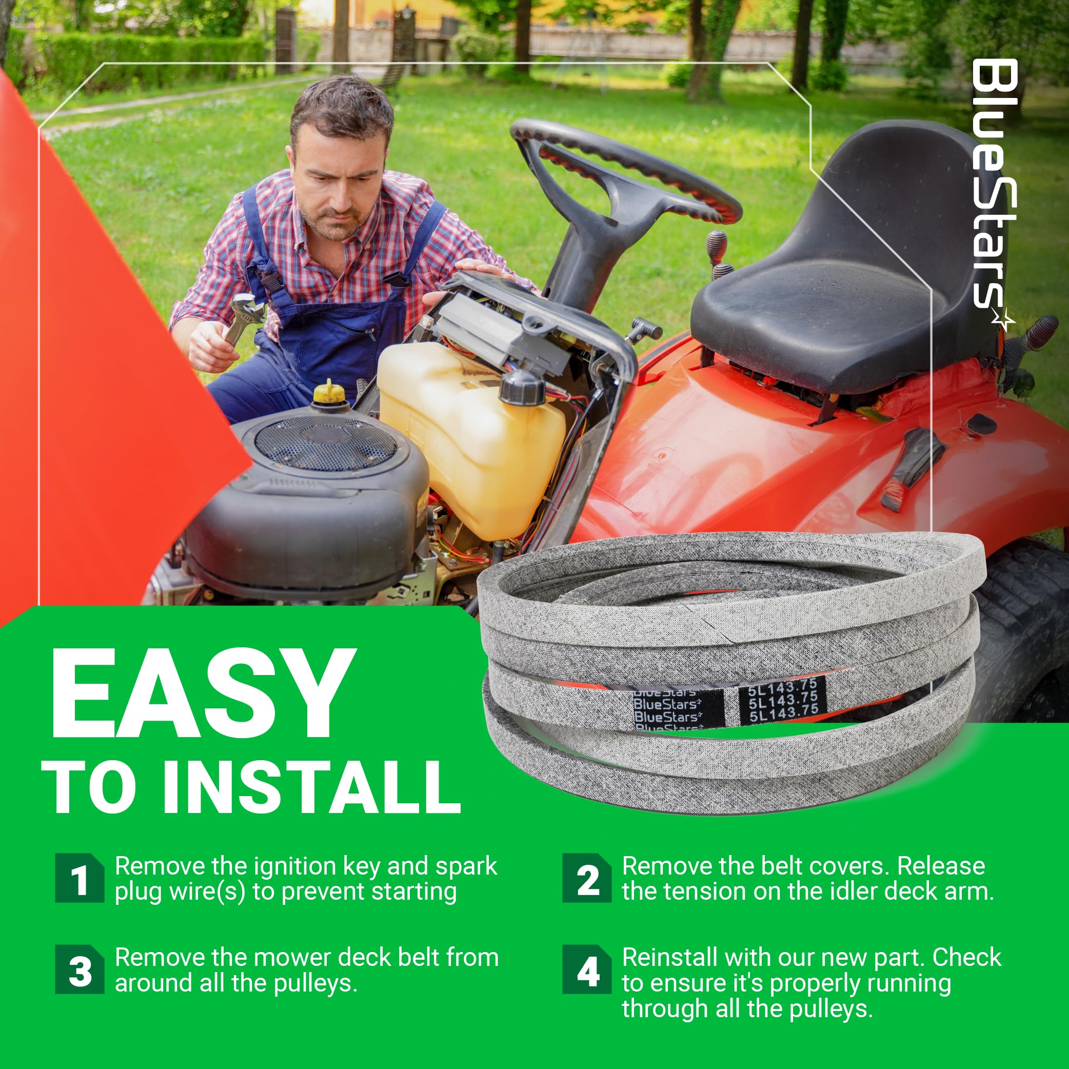 BlueStars 604817 Mower Deck Belt dimensions shown