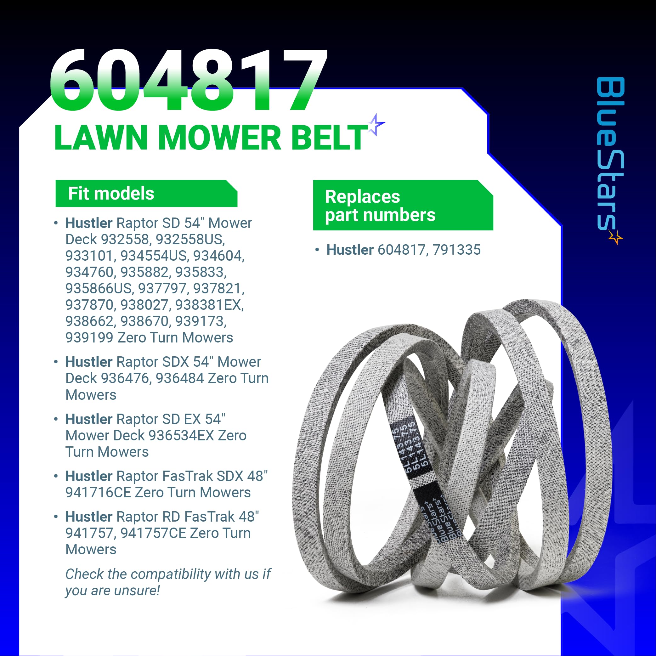 BlueStars 604817 Mower Deck Belt with tools