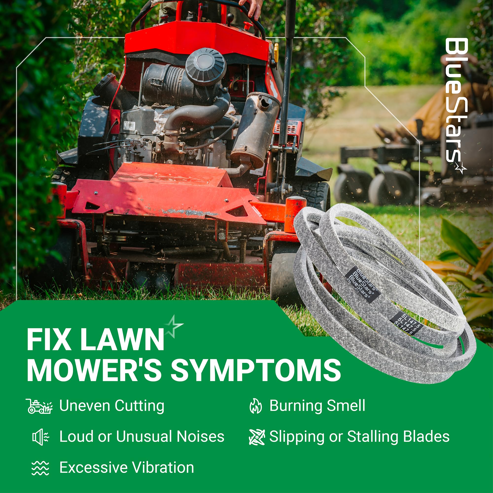 BlueStars Deck Belt compatibility chart with mower models