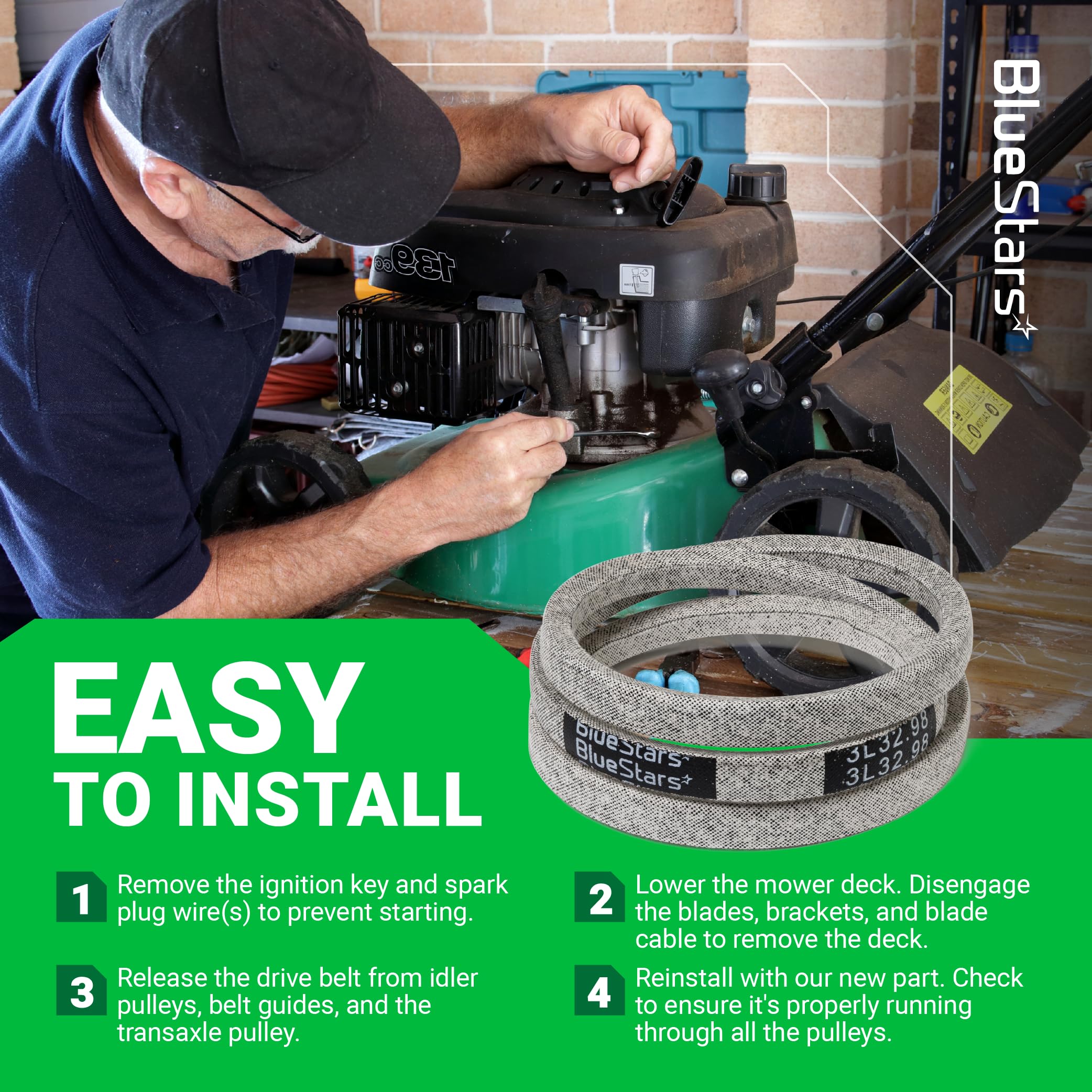 BlueStars Drive Belt in a lifestyle setting with lawn equipment