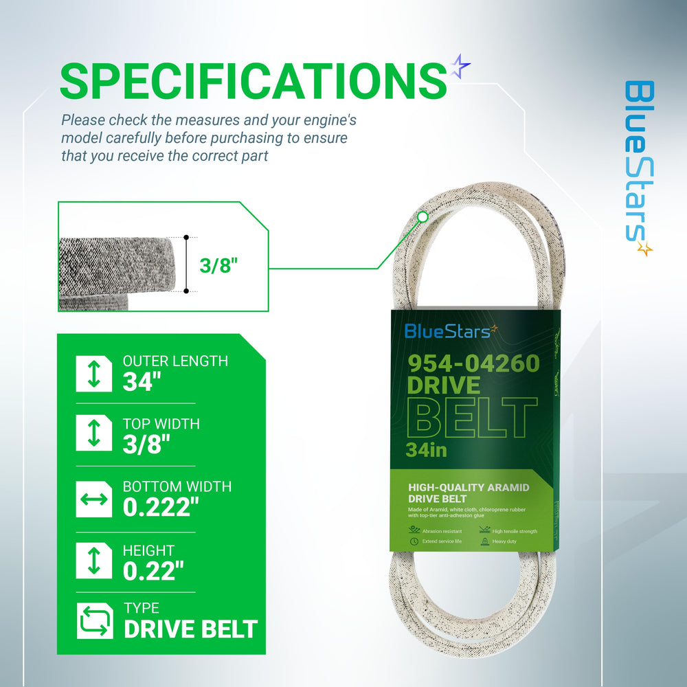 BlueStars Drive Belt packaging showing model number