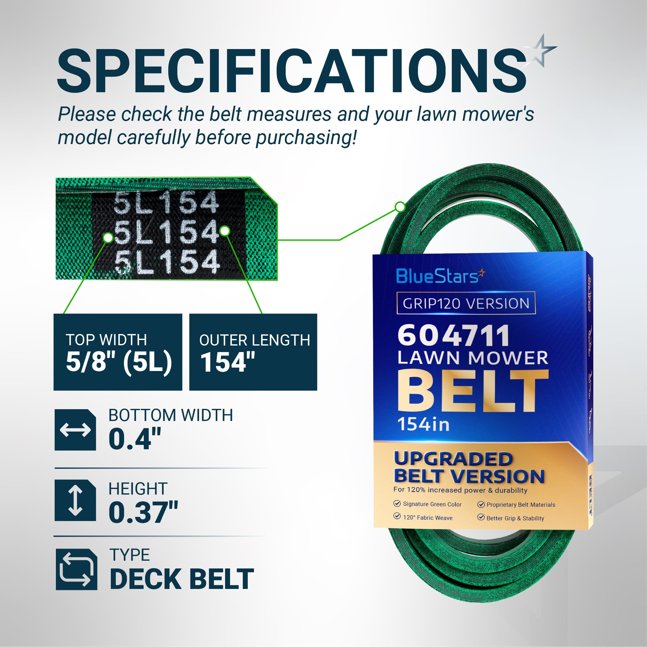 BlueStars Grip120 Deck Belt 154 inch side view